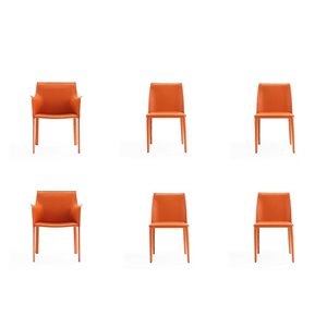 Manhattan Comfort Paris Coral Faux Leather Modern Dining Chairs w/ Metal Frame - Set of 6