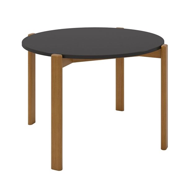 Table de salle à manger Gales Manhattan Comfort style milieu de siècle moderne en MDF noir mat et brun 46,54 po dia avec pi…