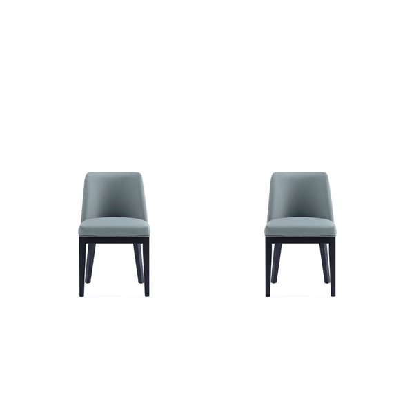 Manhattan Comfort Gansevoort Pewter Faux Leather Modern Dining Chairs w/ Beech Wood Frame - Set of 2