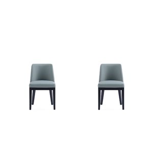 Manhattan Comfort Gansevoort Pewter Faux Leather Modern Dining Chairs w/ Beech Wood Frame - Set of 2