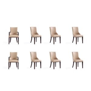 Manhattan Comfort Shubert 8-Piece Tan Faux Leather and Velvet Modern Dining Chairs