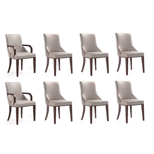 Manhattan Comfort Shubert 8-Piece Light Grey Faux Leather and Velvet Modern Dining Chairs