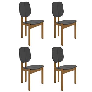 Chaises de salle à manger Gales Manhattan Comfort style milieu du siècle moderne noir et pieds en bois massif, ensemble de 4