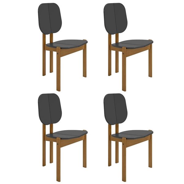 Manhattan Comfort Gales Black Mid-Century Modern Dining Chairs w/ Solid Wood Legs - Set of 4