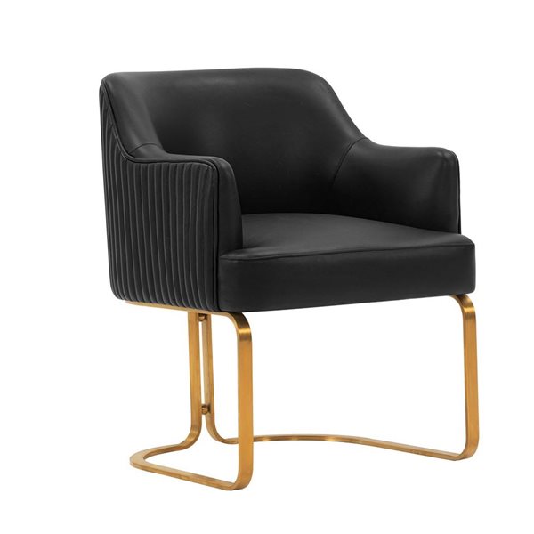 Manhattan Comfort Reeva Black Leatherette Upholstered Modern Dining Armchairs w/ Gold Metal Base - Set of 2