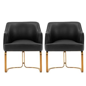 Manhattan Comfort Reeva Black Leatherette Upholstered Modern Dining Armchairs w/ Gold Metal Base - Set of 2