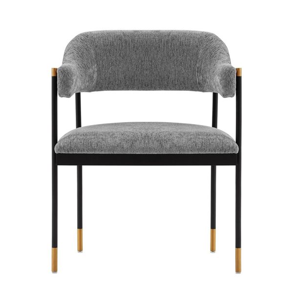 Manhattan Comfort Lia Grey Fabric Modern Dining Armchair w/ Brushed Gold Metal Tips