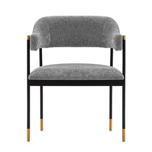 Manhattan Comfort Lia Grey Fabric Modern Dining Armchair w/ Brushed Gold Metal Tips