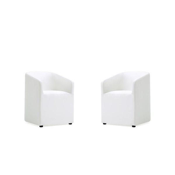 Manhattan Comfort Anna Cream Faux Leather Modern Round Dining Armchairs - Set of 2