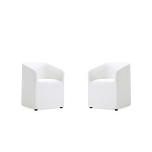 Manhattan Comfort Anna Cream Faux Leather Modern Round Dining Armchairs - Set of 2