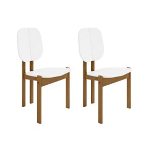 Chaises de salle à manger Gales Manhattan Comfort style milieu du siècle moderne blanc et pieds en bois massif, ensemble de 2