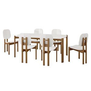 Manhattan Comfort Gales 35.43 W x 70.87-in L Matte White/Brown 7-Piece Transitional Dining Set