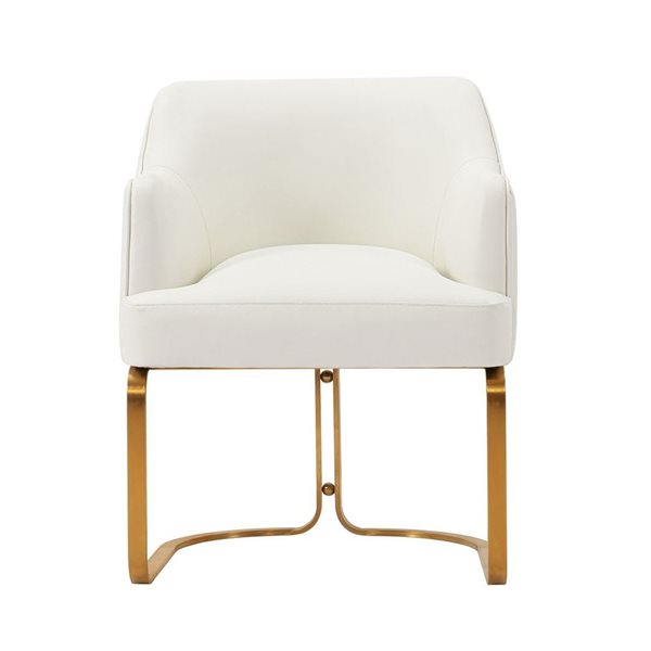 Manhattan Comfort Reeva Cream Leatherette Upholstered Modern Dining Armchair w/ Gold Metal Base