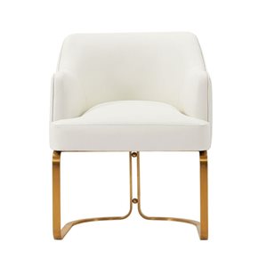 Manhattan Comfort Reeva Cream Leatherette Upholstered Modern Dining Armchair w/ Gold Metal Base