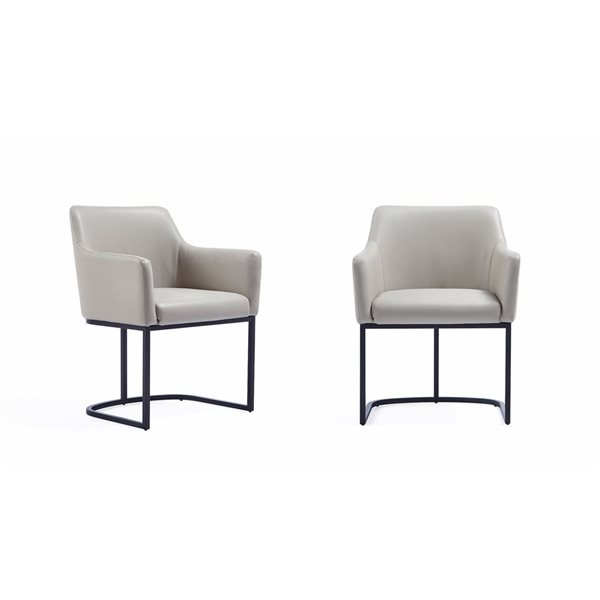 Manhattan Comfort Serena Light Grey Leatherette Upholstered Modern Dining Armchairs - Set of 2