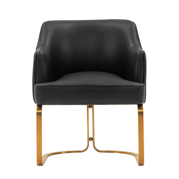 Manhattan Comfort Reeva Black Leatherette Upholstered Modern Dining Armchair w/ Gold Metal Base