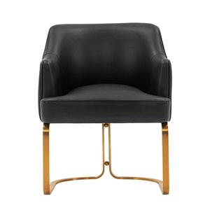 Manhattan Comfort Reeva Black Leatherette Upholstered Modern Dining Armchair w/ Gold Metal Base