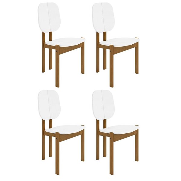 Chaises de salle à manger Gales Manhattan Comfort style milieu du siècle moderne blanc et pieds en bois massif, ensemble de 4