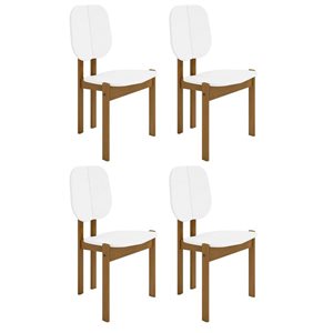 Chaises de salle à manger Gales Manhattan Comfort style milieu du siècle moderne blanc et pieds en bois massif, ensemble de 4