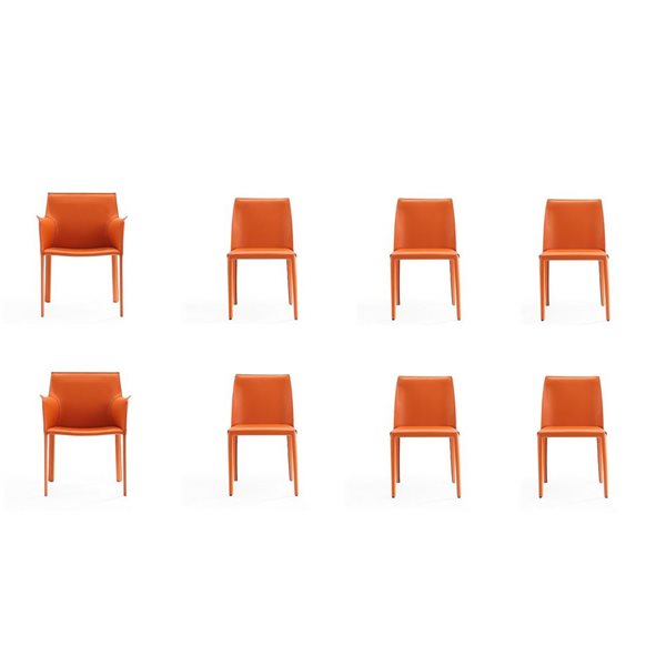 Manhattan Comfort Paris Coral Faux Leather Modern Dining Chairs w/ Metal Frame - Set of 8