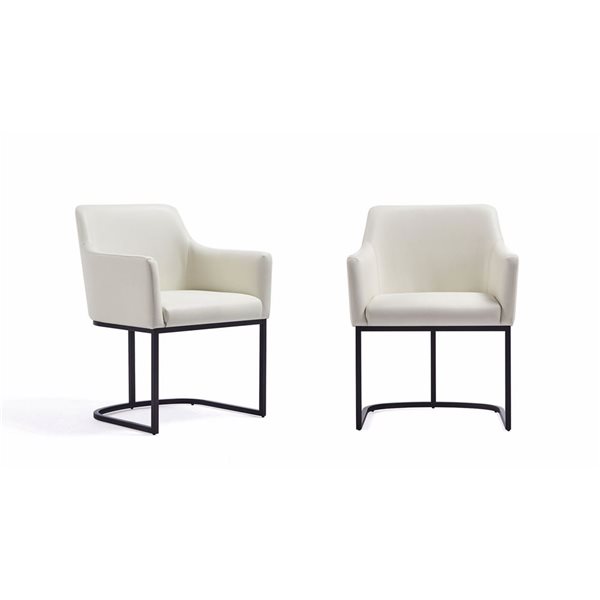 Manhattan Comfort Serena Cream Leatherette Upholstered Modern Dining Armchairs - Set of 2