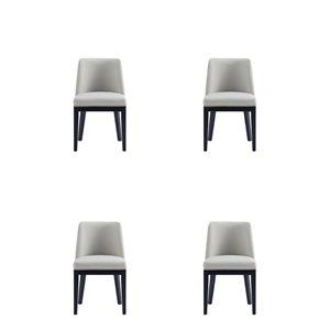 Manhattan Comfort Gansevoort Stone Grey Faux Leather Modern Dining Chairs w/ Beech Wood Frame - Set of 4