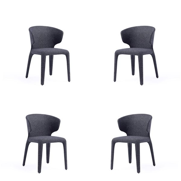 Manhattan Comfort Conrad Black Woven Tweed Mid-Century Modern Dining Chairs - Set of 4