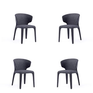 Manhattan Comfort Conrad Black Woven Tweed Mid-Century Modern Dining Chairs - Set of 4