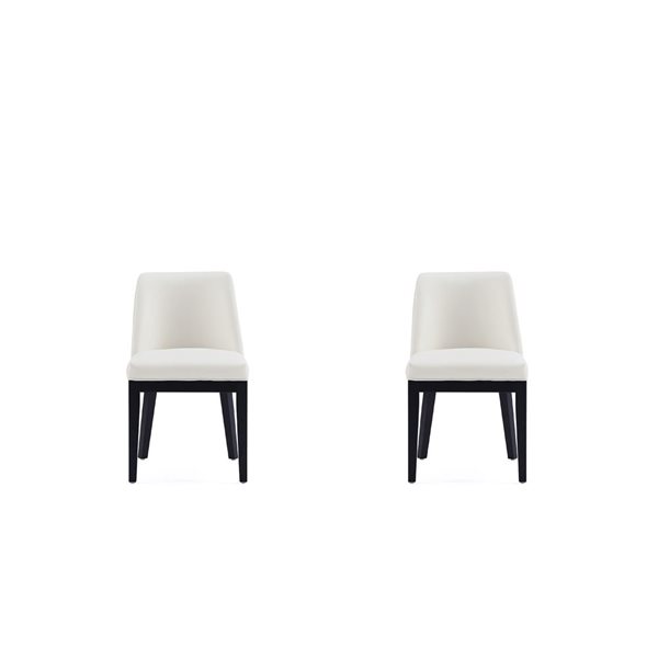 Manhattan Comfort Gansevoort Cream Faux Leather Modern Dining Chairs w/ Beech Wood Frame - Set of 2