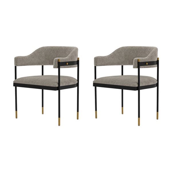 Manhattan Comfort Lia Stone Fabric Modern Dining Armchairs w/ Brushed Gold Metal Tips - Set of 2