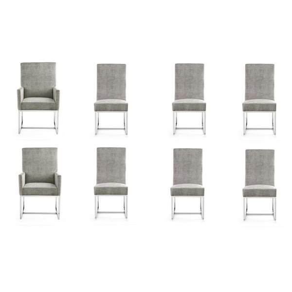 Ensemble de 8 fauteuils de salle à manger Element Manhattan Comfort modernes en velours acier et cadre en métal chrome poli