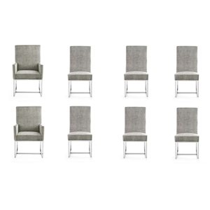 Ensemble de 8 fauteuils de salle à manger Element Manhattan Comfort modernes en velours acier et cadre en métal chrome poli