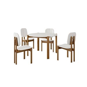 Manhattan Comfort Gales 46.54-in dia Matte White/Brown 5-Piece Transitional Dining Set