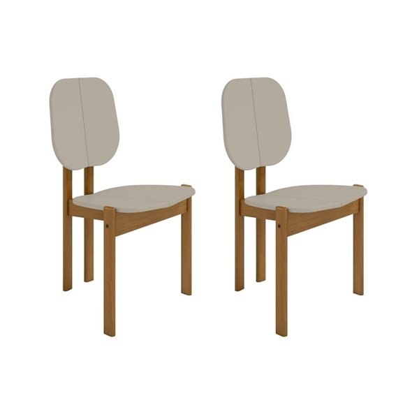 Manhattan Comfort Gales Greige Mid-Century Modern Dining Chair w/ Solid Wood Legs - Set of 2