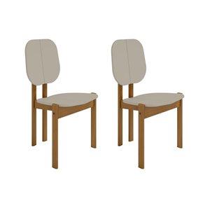 Manhattan Comfort Gales Greige Mid-Century Modern Dining Chair w/ Solid Wood Legs - Set of 2