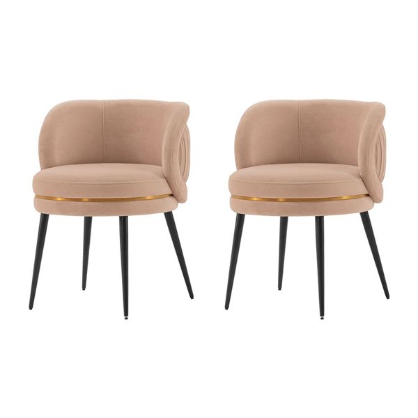 Ensemble de 2 chaises de salle à manger Kaya moderne rembourrée en velours plissé beige