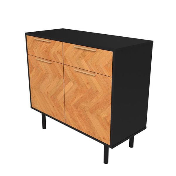 Manhattan Comfort Liam Mid-Century Modern 4-Shelf Sideboard in Black and Wood