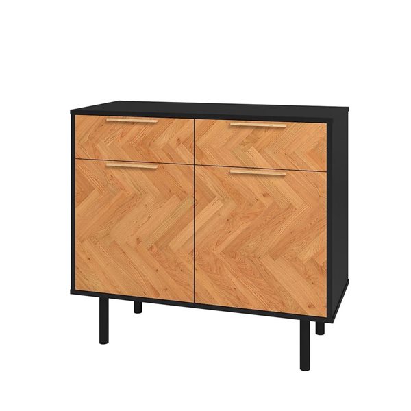 Manhattan Comfort Liam Mid-Century Modern 4-Shelf Sideboard in Black and Wood