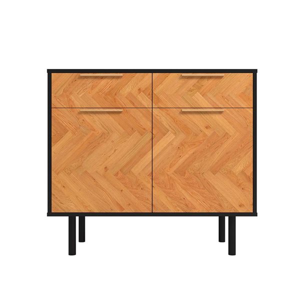 Manhattan Comfort Liam Mid-Century Modern 4-Shelf Sideboard in Black and Wood