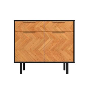 Manhattan Comfort Liam Mid-Century Modern 4-Shelf Sideboard in Black and Wood