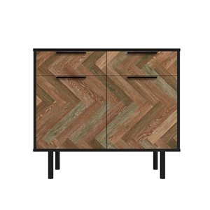 Manhattan Comfort Liam Mid-Century Modern 4-Shelf Sideboard in Black and Brown