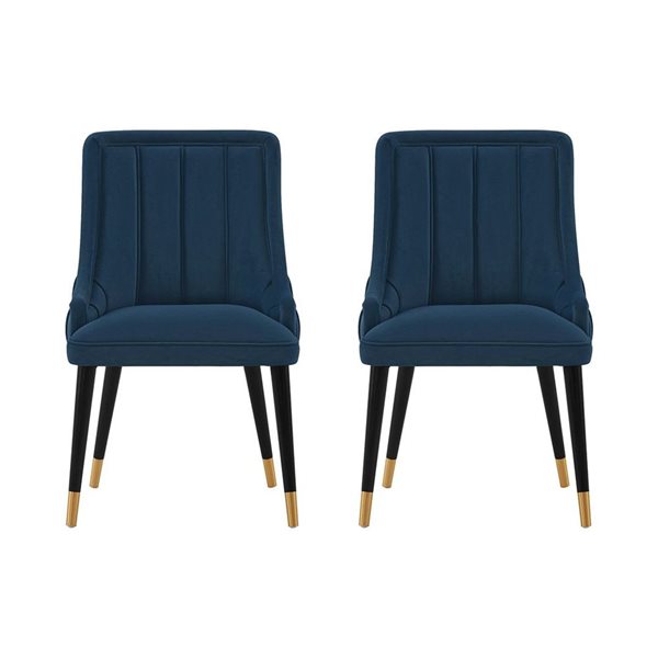 Ensemble de 2 chaises de salle à manger Eda moderne rembourrée en velours bleu nuit