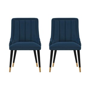 Manhattan Comfort Eda Set of 2 Midnight Blue Modern Velvet Upholstered Dining Chair