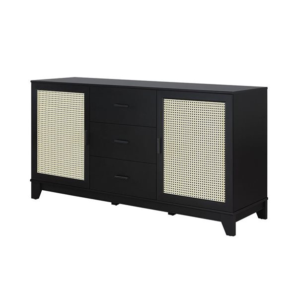 Manhattan Comfort Sheridan 59.05-in Modern Cane Sideboard with Adjustable Shelves in Black