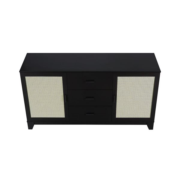 Manhattan Comfort Sheridan 59.05-in Modern Cane Sideboard with Adjustable Shelves in Black