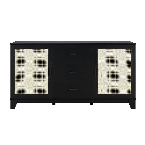 Manhattan Comfort Sheridan 59.05-in Modern Cane Sideboard with Adjustable Shelves in Black