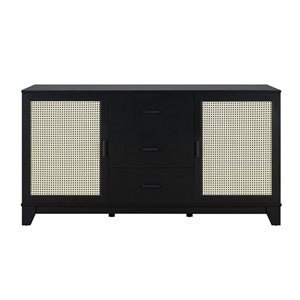 Manhattan Comfort Sheridan 59.05-in Modern Cane Sideboard with Adjustable Shelves in Black