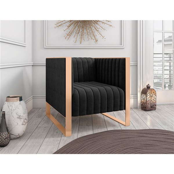 Chaise d'appoint Trillium par Manhattan Comfort en velours noir et doré (Ensemble de 2)