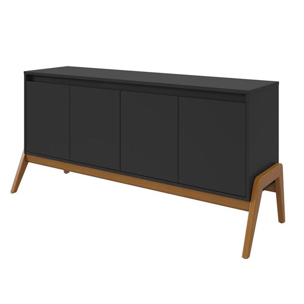 Manhattan Comfort Gales 63.32-in Mid-Century Modern Sideboard with Solid Wood Legs in Matte Black