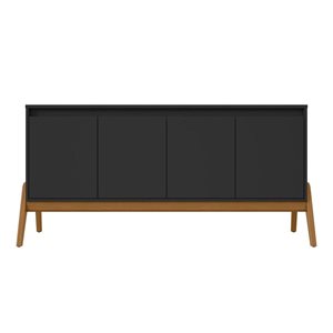 Buffet moderne du milieu du siècle de 63,32 po Gales par Manhattan Comfort avec pieds en bois massif en noir mat